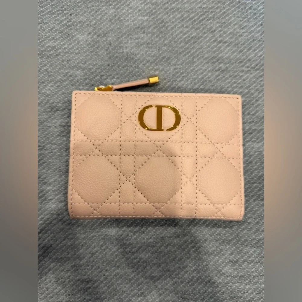 Dior Blush Pink Quilted Card Wallet with Gold CD Emblem